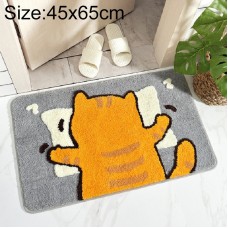 Cartoon Flocking Home Bathroom Anti  slip Mat Door Mat  Size  45 65 cm  Back Cat