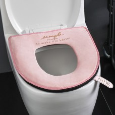 Household Winter Toilet Seat Cover Plus Velvet Warm Zipper Toilet Seat Cushion  Pink