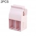 2 PCS Toothpaste Squeezer Multifunctional Toothbrush Rack Wall  Mounted Bathroom Perforation  Free Storage Rack  Pink