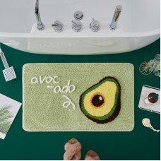 Flocking Bathroom Non  Slip Mat Cartoon Water Absorbing Bathroom Foot Pad Living Room Bedroom Door Pad  Size  45x65cm  Avocado Green Background