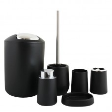 6 In 1 Plastic Bathroom Toiletries Set Plating Lid Trash Can Toothbrush Cup Soap Box Set  Black