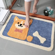 Cartoon Flocking Carpet Home Bathroom Non  slip Absorbent Pad  Size  45 65 cm  Corgi