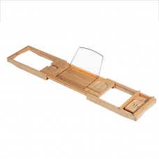 Multifunctional Bathroom Telescopic Bathtub Rack Bamboo Bath Caddy Glass Holder Soap Tray Over Bathtub Rack Support